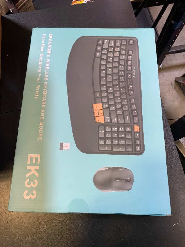 Photo 1 of Wireless Keyboard and Mouse Combo, 2.4G Wave Keys Ergonomic Keyboard with Palm Rest and 3 DPI Silent Mouse, Compact Size for Natural Typing, Spill-Resistant, for Windows/PC/Laptop/Mac(Black)