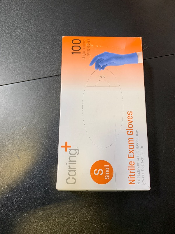 Photo 1 of Caring Nitrile Exam Gloves (100ct), Powder Free and Not Made with Natural Rubber Latex, Gloves for Medical Use, Cleaning, Food Prep and More, Small