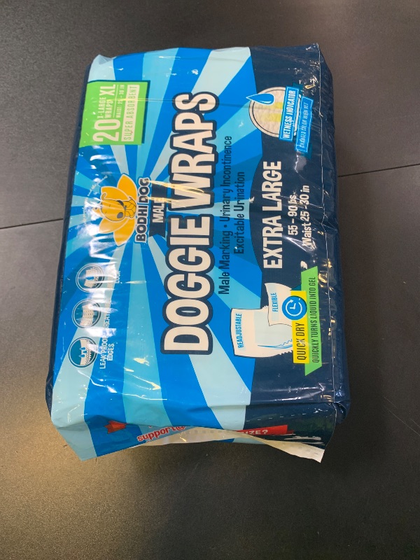 Photo 1 of Bodhi Dog Disposable Male Dog Diapers - Super Absorbent, Leak-Proof Pee Wraps - Adjustable Fit, Comfortable Design, Advanced Moisture Control, and Wetness Indicator - Extra Large (20 Count)
