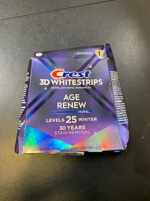 Photo 1 of Crest 3D Whitestrips Age Renew – Teeth Whitening Kit, 21 Treatments, Each with 1 Upper/1Lower, 42 Strips – Crest 3DWhite Teeth Whitening Strips