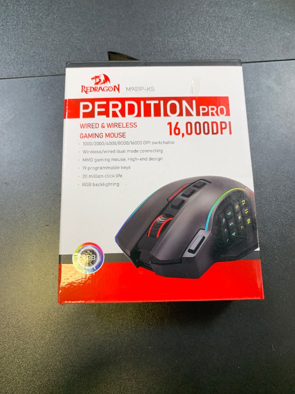 Photo 1 of Redragon Wireless Gaming Mouse, MMO Gaming Mouse UP 16,000 DPI, 16 Macro Programmable Buttons, RGB Rechargeable with 12 Side Buttons, 70Hrs for PC Laptop MOBA FPS, M901P-KS
