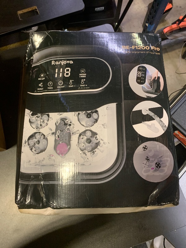 Photo 1 of Ranjova Collapsible Foot Spa Electric Rotary Massage, Foot Bath with Heat, Bubble,Temp Control, and 24 Motorized Shiatsu Massage Balls, Pedicure Foot Spa Tub for Stress Relief (Black)
