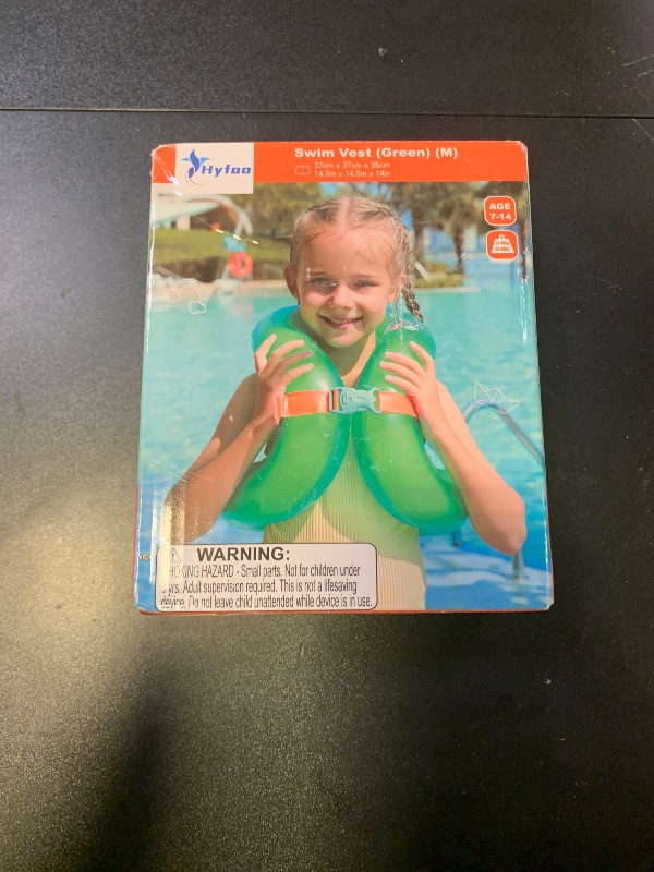 Photo 1 of Hyfoo Swim Vest Floaties for Kids,Inflatable Pool Floats Swimming Ring for Children 50-88Lbs with Adjustable Safety Buckle,Double Air Bag,Learn to Swim Trainer,Green Upgraded