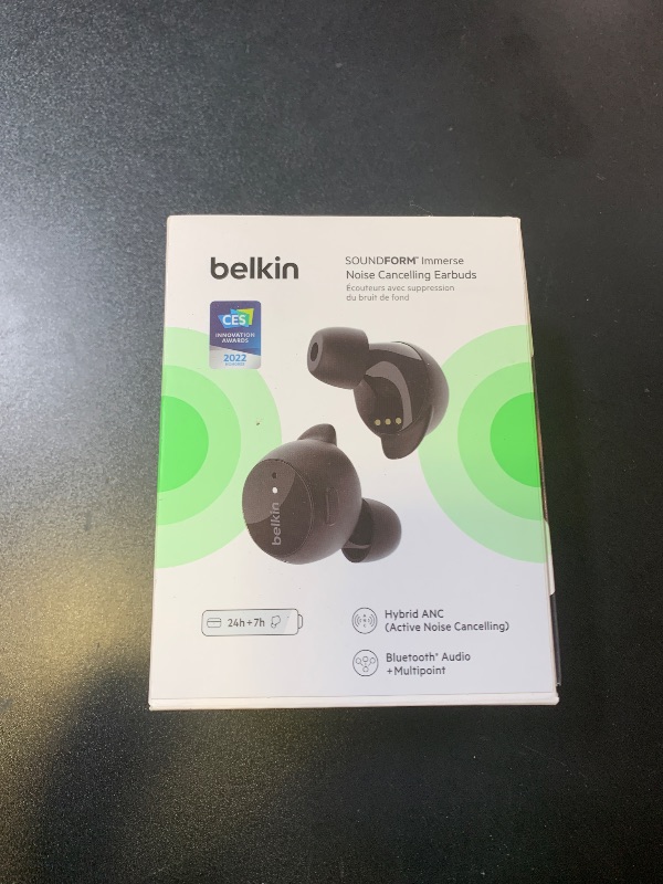 Photo 1 of Belkin SoundForm Immerse Noise Cancelling Earbuds, True Wireless Earbuds with Hybrid ANC, Wireless Charging, Apple Find My - IPX5 Sweat and Water Resistant for iPhone, Galaxy, Pixel, and More - Black