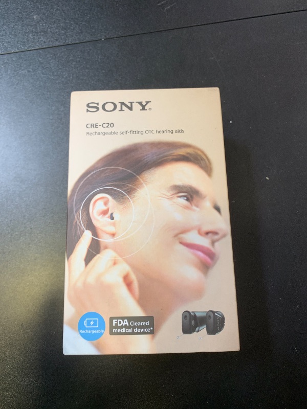 Photo 1 of Sony CRE-C20 Self-Fitting OTC Hearing Aids for Mild to Moderate Hearing Loss, Prescription-Grade Sound Quality, Compact Virtually Invisible Design, Customizable App, and Rechargeable Battery