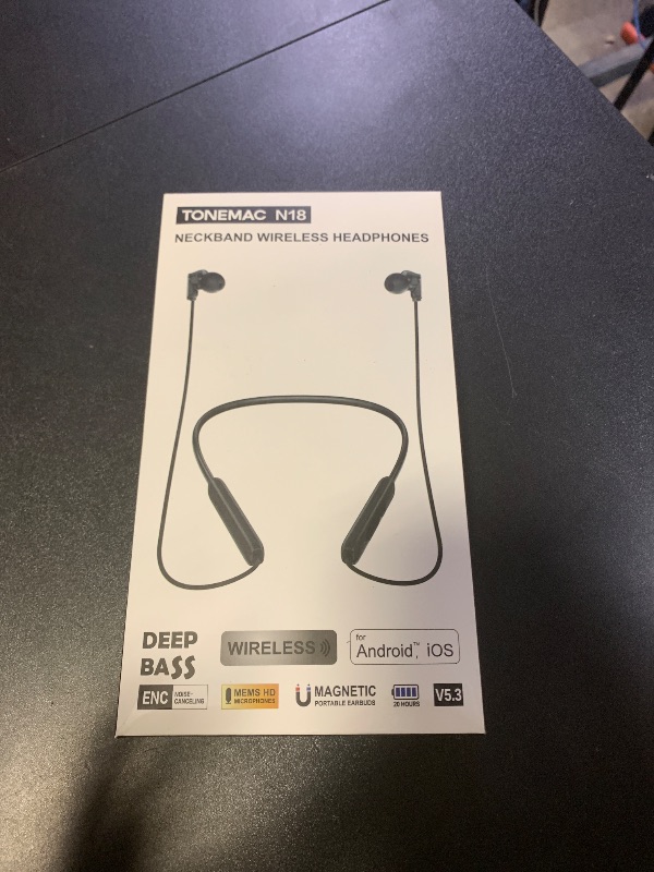 Photo 1 of TONEMAC N18 Neckband Bluetooth Earbuds, Wireless Bluetooth 5.2 Headphones with Microphone, Ultra-Lightweight Comfort, IPX7 Waterproof, Deep Bass Strong Beat, 20H Playtime, Magnetic Earphones -Black