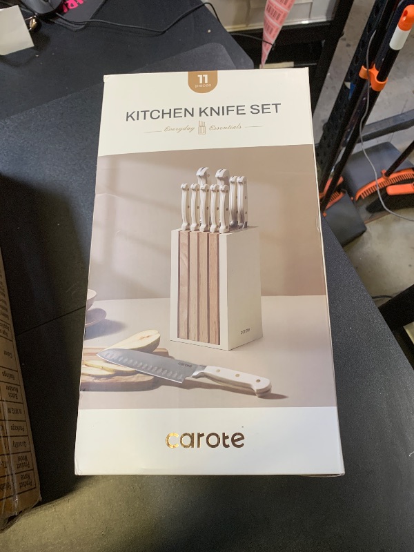 Photo 1 of CAROTE 11 Pieces Knife Set with Block for kitchen, Stainless Steel Razor-Sharp Blade, Triple Riveted Ergonomic Handle, Wooden Magnetic Block, Essential Knife Block Set, Beige