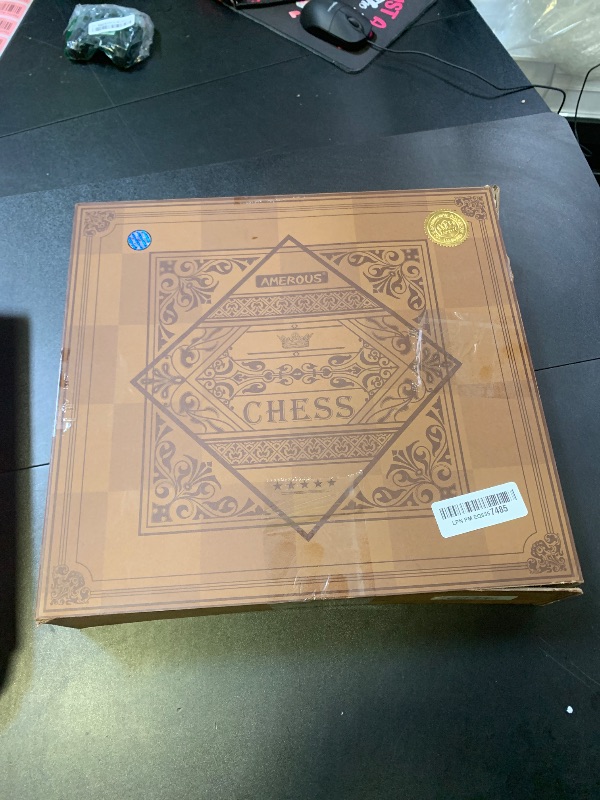 Photo 1 of AMEROUS 12.5 inches Wooden Chess Set with Metal Chess Pieces?Classic Board Game w/ 2.5'' King/Storage for Chessmen/Instructions, Chess Sets for Adults, Kids, Beginner