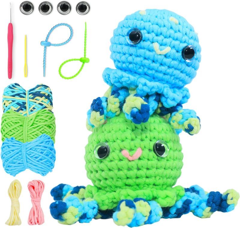 Photo 1 of Octopus Crochet Kit for Beginners – DIY Amigurumi Kit with Soft Cotton Yarn, Video Tutorials & Step-by-Step Guide