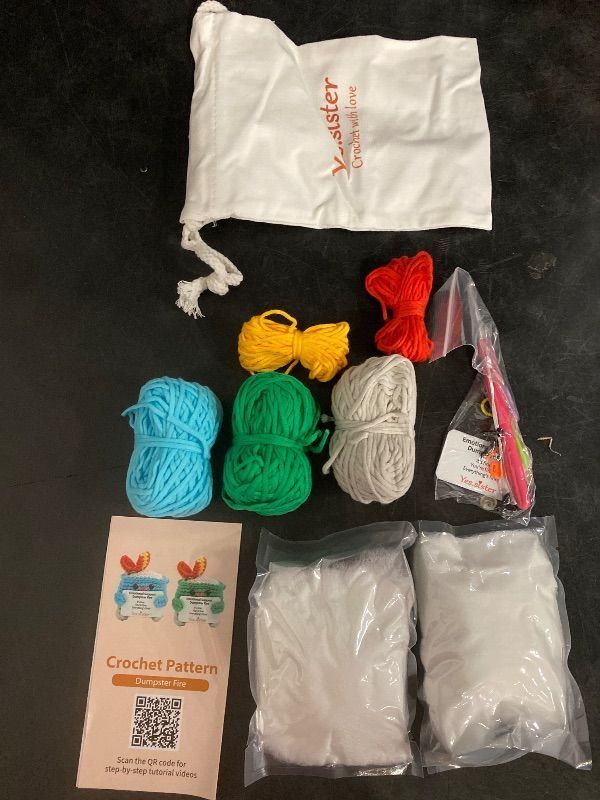 Photo 1 of Dumpster Fire Green/Blue Crochet Material Package – DIY Hand-Woven Kit, Pure Cotton Yarn