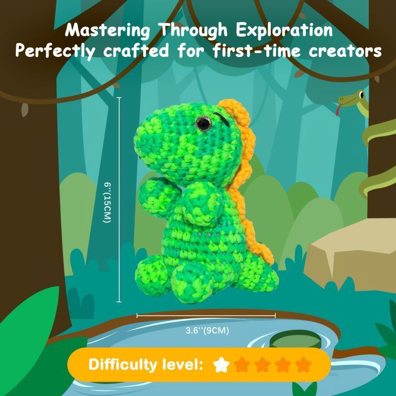 Photo 1 of Dinosaur Crochet Material Kit DIY Hand-Woven Kit, Pure Cotton Yarn