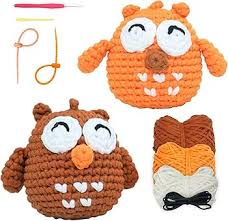 Photo 1 of DIY Crochet Kit Set Of 2 Adorable Owls ( Light Brown And Dark Brown), Beginner-Friendly Amigurumi Kit Relaxing Craft For Teens And Adults