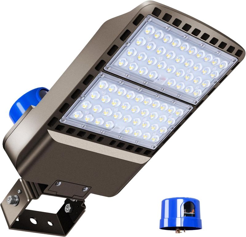 Photo 1 of 200W LED Parking Lot Light 28000LM Bright Dusk to Dawn FloodLights Outdoor with Trunnion Wall Yoke Mount 5000K Commercial 85-277V IP65 Waterproof Shoebox Barn Lighting for Yard,Garage