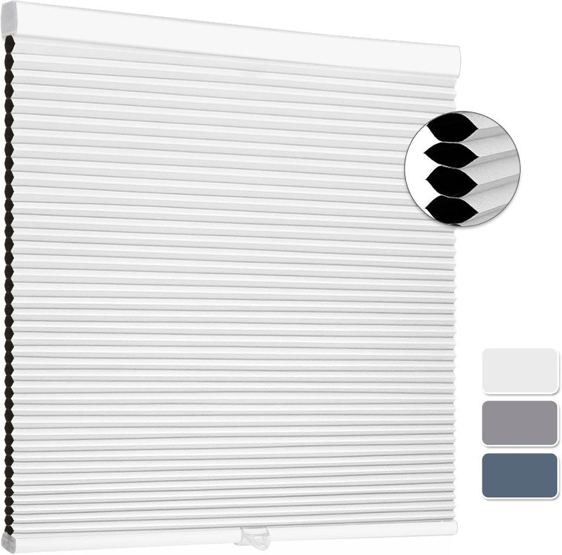 Photo 1 of Cellular Shades Cordless Blackout Blinds Honeycomb Window Shades for Bedroom, Blinds for Window and Door, Home and Office, White, 34" W x 64" H