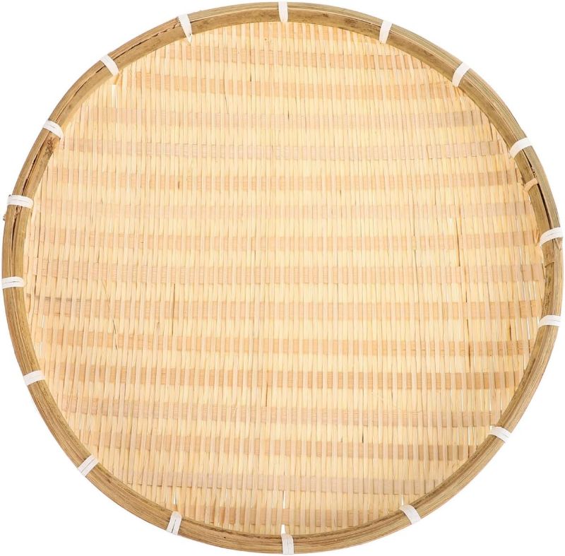 Photo 1 of Bamboo Woven Tray 16.5 Inch Round Flat Bamboo Basket Handmade No Hole Sieve Multipurpose Serving Tray for Home Kitchen Farmhouse
