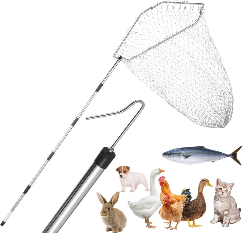 View 1 of Chicken Catcher, Adjustable from 29 inches to 74 inches Chicken Net,Chicken Leg Hook, Suitable for Catching Outdoor Animals Such as Chickens, Ducks, Fishnet,Geese,Birds (15.3 x 23.2 inch net)