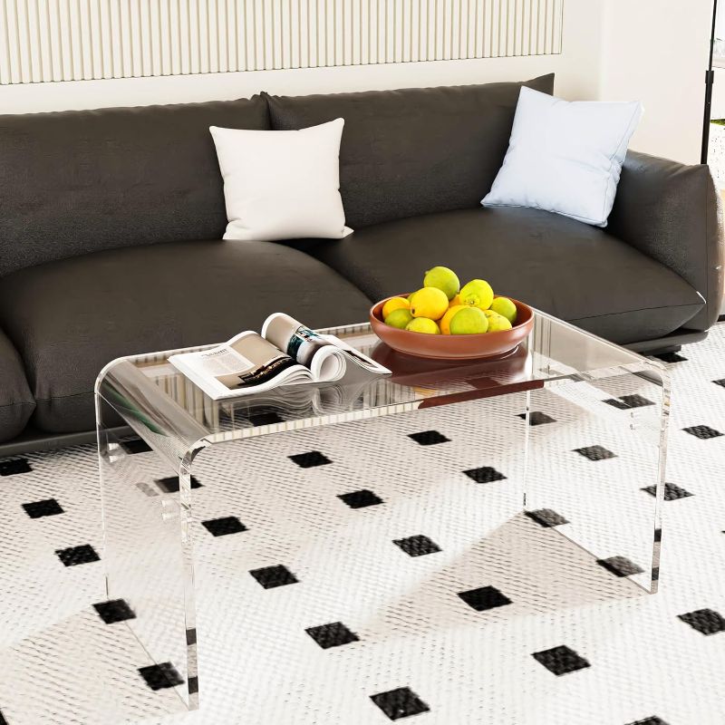 Photo 1 of 32inch Premium Clear Acrylic Rectangle Coffee Table for Living Room,Mid Century Transparent Waterfall Lowtea Table, Middle Size Table (32"x16"x16") Need Assembly Fit for 2 Seat Sofa