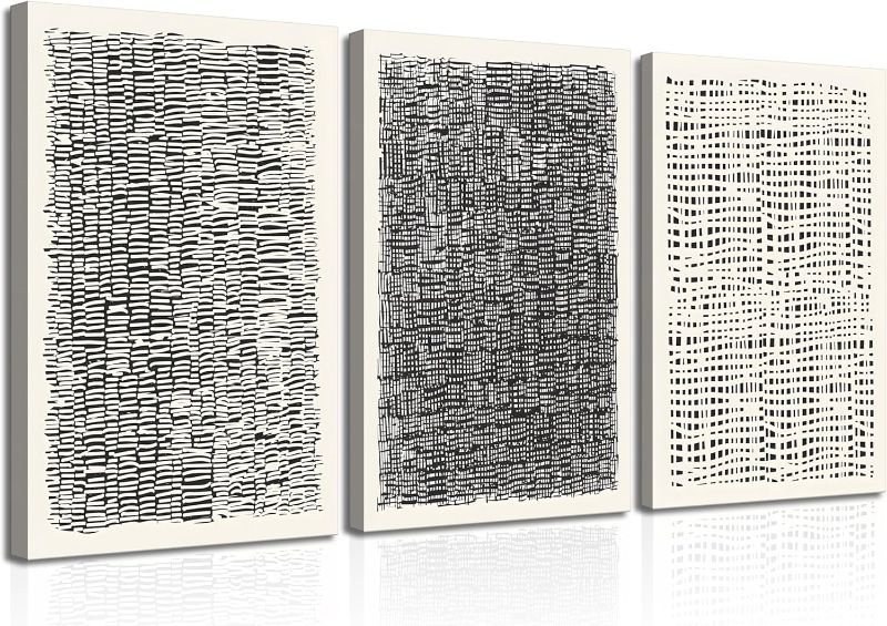 Photo 1 of 3Pcs Black White Abstract Canvas Wall Art Mid Century Modern Wall Decor Pictures Minimalist Dot Line Textured Posters Prints for Living Room Bedroom Office Wall Decorations (16x24in canvas)