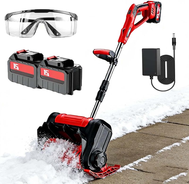Photo 1 of 2026 Upgraded Cordless Snow Shovel with Ice Scraper, 1200W 9800r/min Electric Snow Blower with 2 x 4.0Ah Batteries & Ice Scraper, Foldable Handle Snow Shovel for Driveway Sidewalk (Red, 2 Battery)