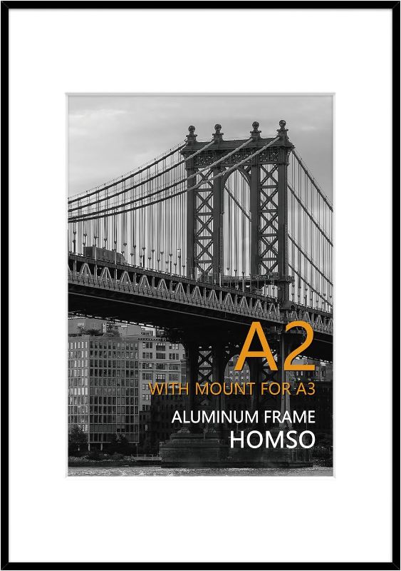 Photo 1 of A2 Frame in Black, Metal Thin Board Poster Picture Frame with Acrylic Plexiglass for Pictures A2 with Mat or 11.7x16.5 without Mat for Horizontal and Vertical