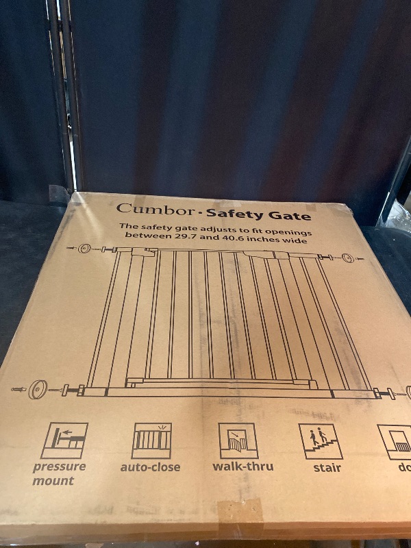 Photo 1 of Cumbor 29.7-40.6" Baby Gate for Stairs, Baby Essential Safety Gate, Mom's Choice Awards Winner-Dog Gate for Doorways, Pressure Mounted Auto-Close Pet Gates for Dogs Indoor, Durable Child Gate, Black