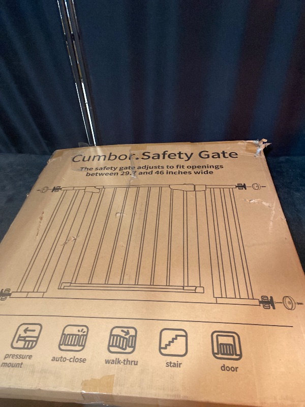 Photo 1 of Cumbor 29.7-46" Baby Gate for Stairs, Mom's Choice Awards Winner-Auto Close Dog Gate for The House, Gifts for Mom, Easy Install Pressure Mounted Pet Gates for Doorways, Black