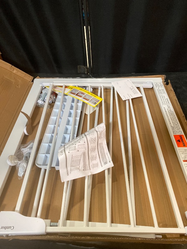 Photo 1 of Cumbor 29.7-46" Baby Gate for Stairs, Toddler Safety Essentials for The House, Auto Close Dog Gate for Doorways, Mom's Choice Awards Winner-Easy Install Pressure Mounted Pet Gates for Dogs, White
