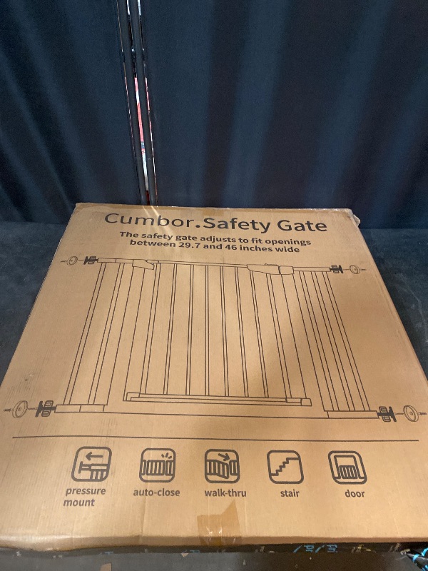 Photo 1 of Cumbor 29.7-46" Baby Gate for Stairs, Toddler Safety Essentials for The House, Auto Close Dog Gate for Doorways, Mom's Choice Awards Winner-Easy Install Pressure Mounted Pet Gates for Dogs, White
