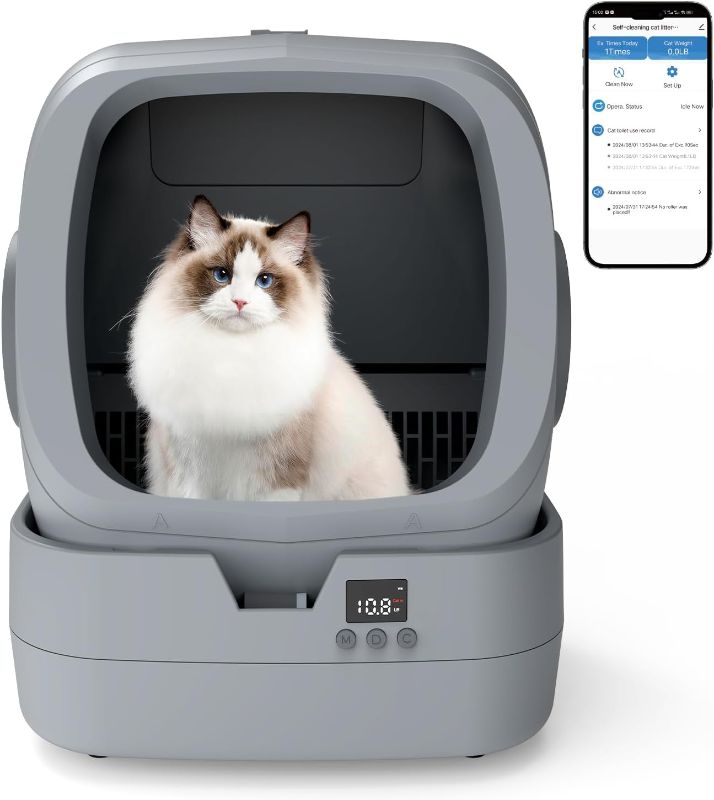 Photo 1 of Automatic Cat Litter Box Self Cleaning - APP Control - Weight Monitoring - Ultra-Quiet, Medium Cats and Kittens Litter Box, Safe Anti-Pinch Assembly Required - Grey
