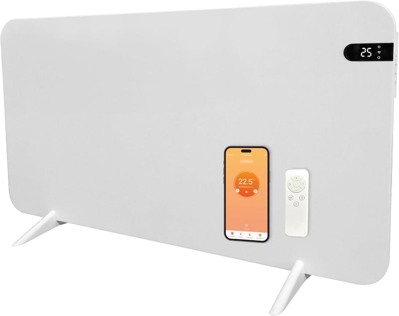 Photo 1 of 800W Smart Dual Space Heater – Wall heater and mobile use – WiFi App Control & Remote – Includes Towel Rack, Stand Feet & Mounting Kit – Color: White