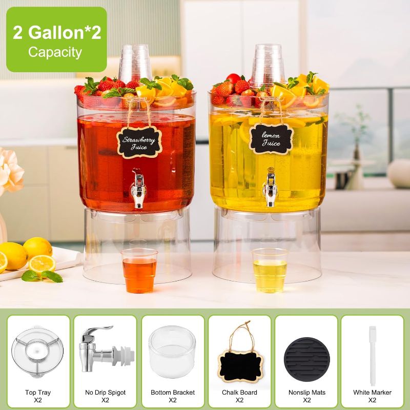 Photo 1 of 2 Gallon Beverage Dispenser for Parties 2 PACK, BPA-Free Drink Dispenser with No Drip Spigot, Juice Dispensers with Stand, Transparent Plastic Water Dispenser, Drink Fountains with Multi-Function Lid