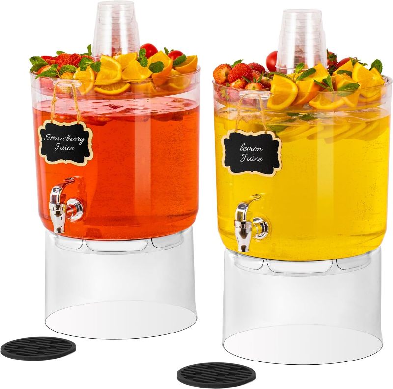 Photo 1 of 2 Gallon Beverage Dispenser for Parties 2 PACK, BPA-Free Drink Dispenser with No Drip Spigot, Juice Dispensers with Stand, Transparent Plastic Water Dispenser, Drink Fountains with Multi-Function Lid