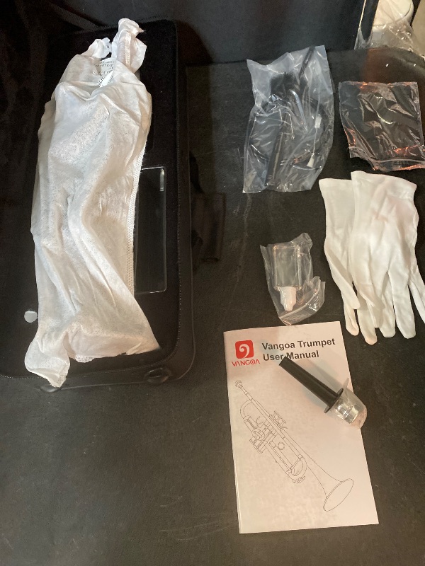 Photo 1 of Bb Trumpet Brass Standard Black Trumpet Instrument for Student School Band Orchestra Adult Kid Beginner with Hard Case, Stand, Cleaning Kit, White Gloves, Valve Oil and 7C Mouthpiece