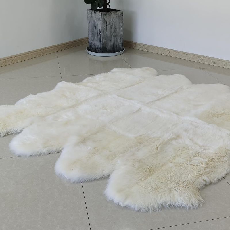 Photo 1 of Genuine Australian Merino Sheepskin Rug, 6.5x7 ft Sheep Skin Rug, Lambskin Area Rug, 8-Pelt, White