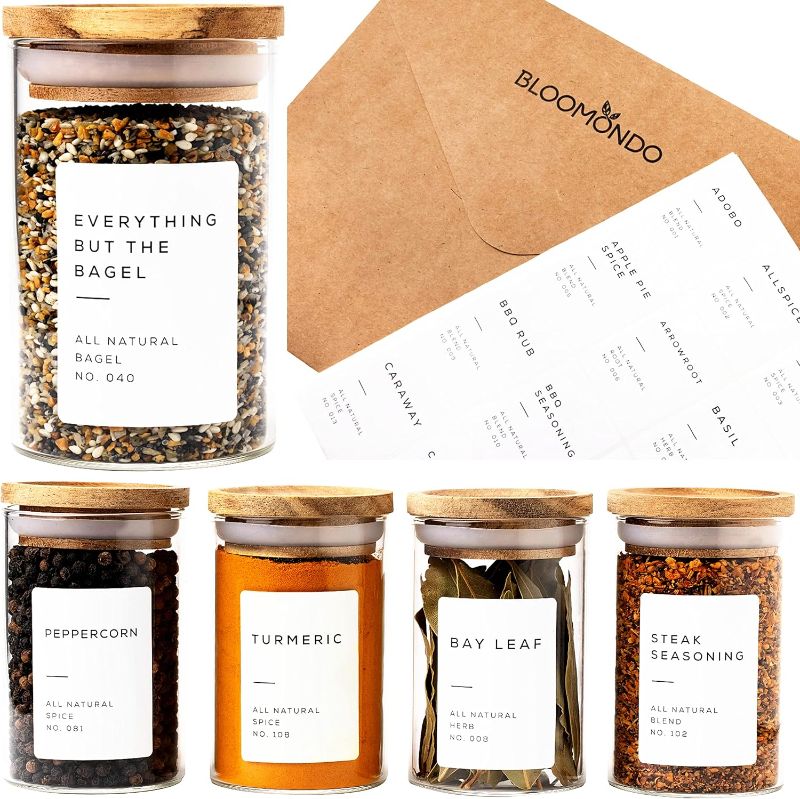 Photo 1 of 160 Waterproof Spice Jar Labels Preprinted 2.1x1.6in Spice Label for Empty Spice Jars. 112 Spice Stickers, 8 Blank Pantry Labels and 40 Expiry Labels for Seasoning Containers