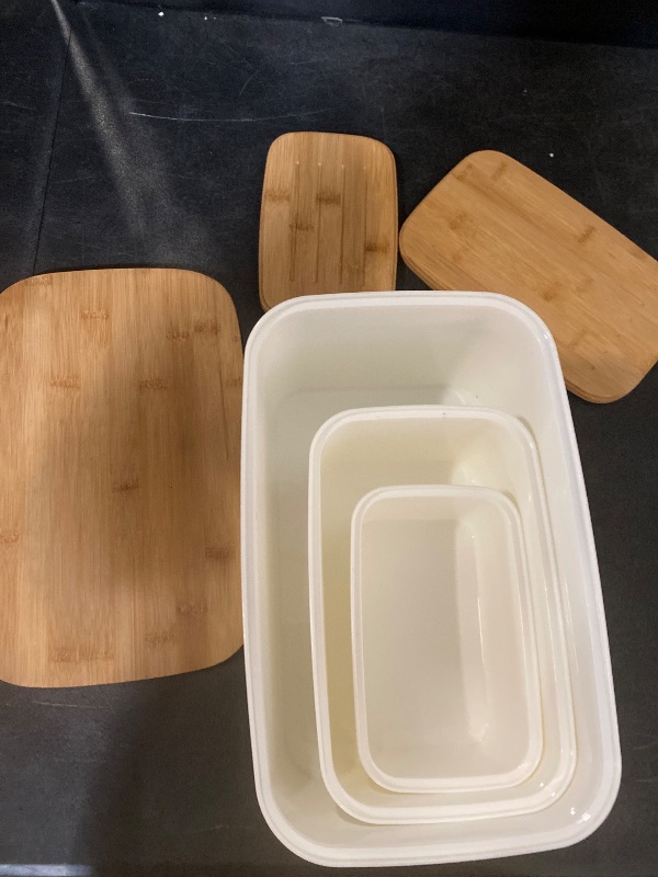 Photo 1 of 3 Pack Storage Bins with Bamboo Lids, Plastic Storage Containers with Lids Stackable Storage Box, Storage Baskets for Organizing