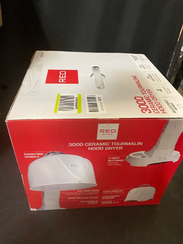 Photo 1 of Red by Kiss 3000 Ceramic Tourmaline Professional Hood Dryer, 4 Heat Settings Blow Dryer for Home & Salon, Height Adjustable Convenient Big Hood Size Extra Coverage (1875 Wattage)