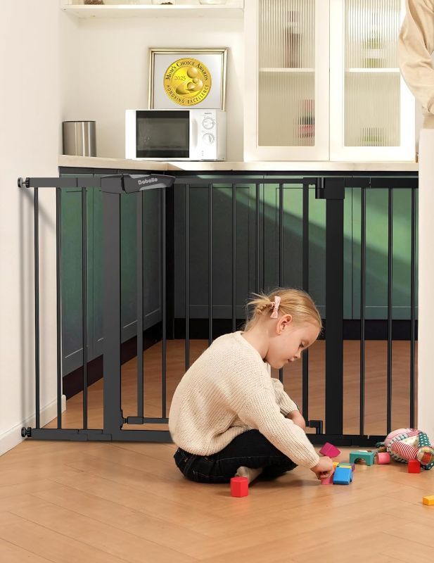 Photo 1 of Babelio Metal Auto Close Baby Gate PressGuard P7, 29-48" Wide 30" Tall Extra Wide Pet Gate for The House and Doorways, Pressure Mounted Walk Thru Child Gate with Door, Black