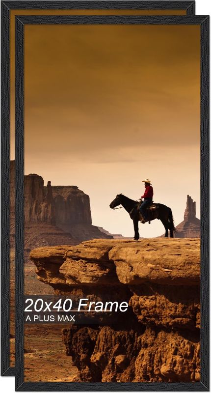 Photo 1 of 20x40 Picture Frame Set of 2, Black Engineered Wood Frame for 20 x 40 Inch Picture Poster Photo, Light Weight 20 by 40 Frame with Wood-grain for Wall - 2 Pack/Black/20 x40
