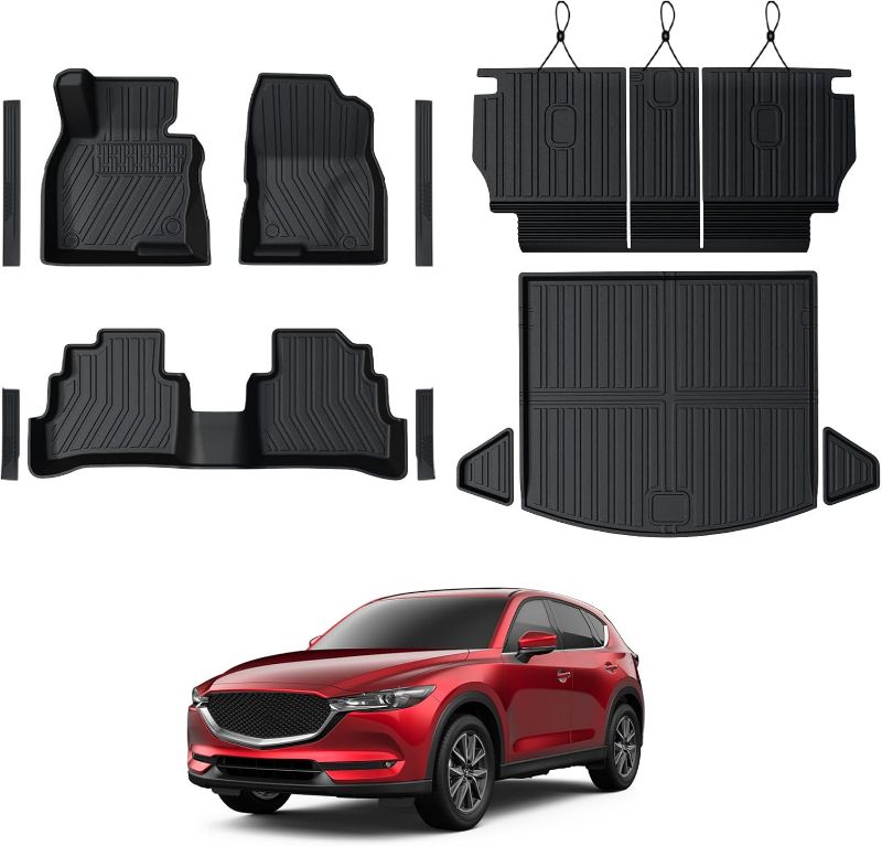 Photo 1 of Floor Mats for Mazda CX-5 2017-2025, All Weather Floor Mats Trunk Cargo Liner with Backrest Protectors and Door Sill Guards Accessories, Full Coverage Set