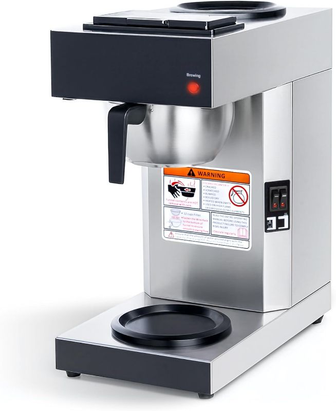 Photo 1 of 12 Cup Coffee Maker Commercial, Pour Over Coffee Maker Brewer, Industrial Stainless Steel Cafetera with 2 Warmers