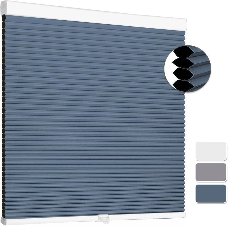 Photo 1 of Cellular Shades Cordless Blackout Blinds Honeycomb Window Shades for Bedroom, Blinds for Window and Door, Home and Office, White-Blue, 34" W x 64" H