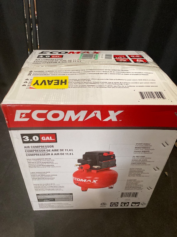 Photo 1 of ECOMAX Air Compressor 3 Gallon 110 PSI Pancake Portable Oil-free Tank No accessory Version