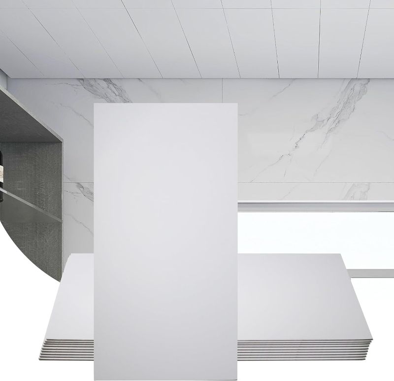 Photo 1 of 10-Pack Drop Ceiling Tile 2ft x 4ft, Smooth White PVC Ceiling Panel 24 x 48in, 5mm thicknesses Waterproof Reusable and Fire-Rated, 80 Sq. Ft (10, White)