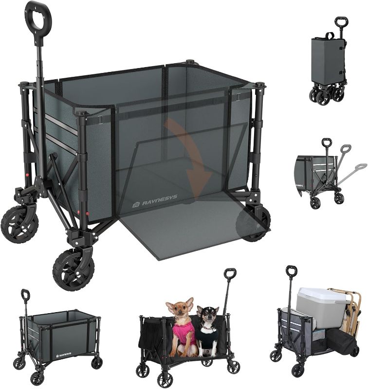 Photo 1 of Collapsible Wagon Cart with Wheels 220lbs Foldable Wagon 120L Shopping Cart for Groceries Folding Utility Wagon for Beach, Garden, Camping, Sport, Apartment, Wheelbarrows, Gray