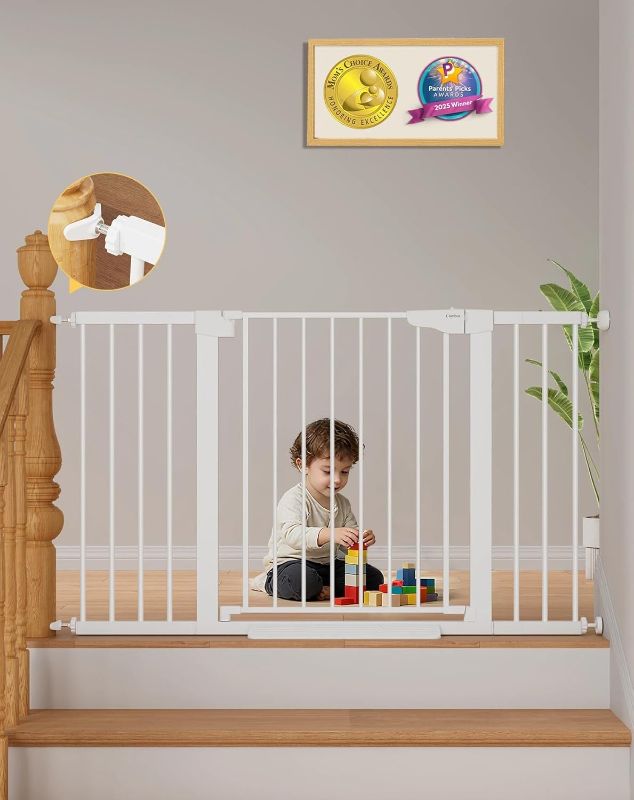 Photo 1 of Cumbor 29.7"–51.5" Extra Wide Baby Gate for Stairs, Pressure-Mounted Dog Gates for Doorways & Hallways, Auto-Close Walk-Through, No-Trip Design, Child Proof Safety, Dog/Pet Gate for Indoor Use, White