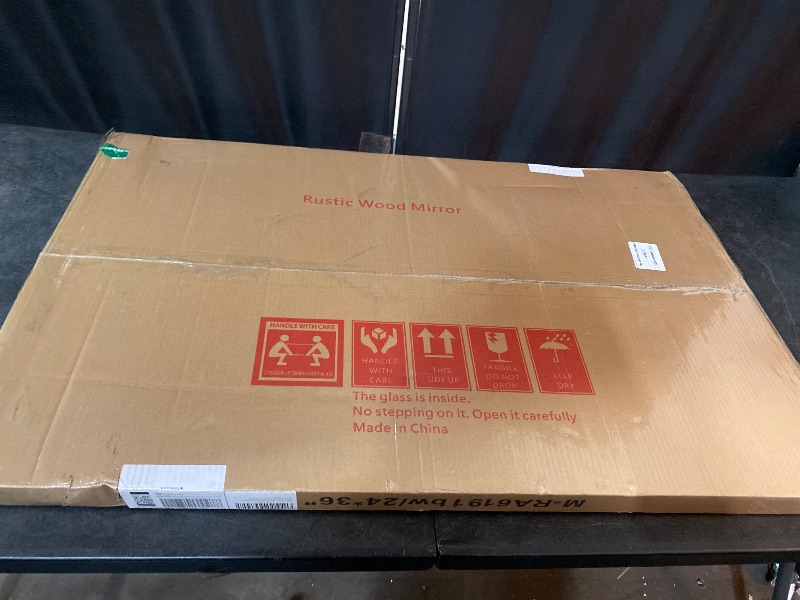 Photo 1 of Farmhouse Bathroom Mirror, 24"x36" Rustic Wood Framed Wall Mounted Mirror,Barn Door Style Vintage Vanity Mirror Brown