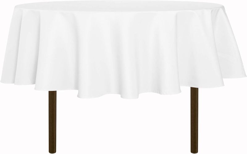 Photo 1 of 60 Inch Round Tablecloth (Fits 20-48 Inch Tables), Water Resistant Spill Proof Washable Polyester Table Cloth Decorative Fabric Table Cover for Dining, Buffet Parties and Camping, White