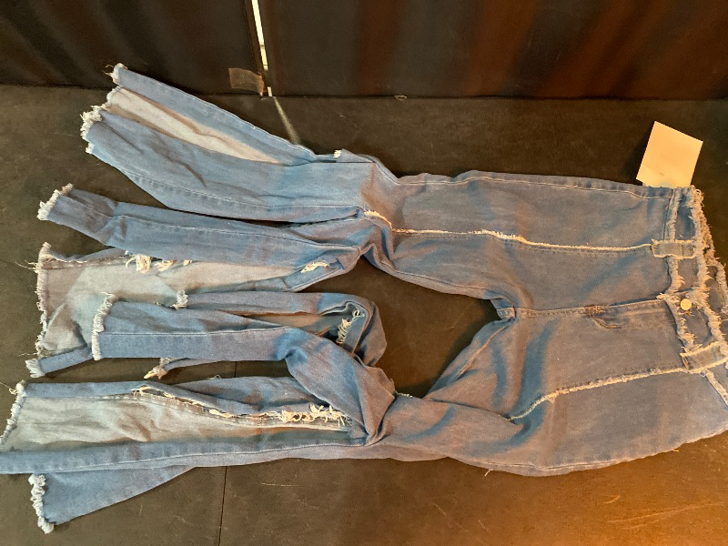 Photo 1 of L Bell Bottom Jeans for Women Distressed Ripped Y2K High Waisted Frayed Slit Tassel Hem Flared Denim Pants