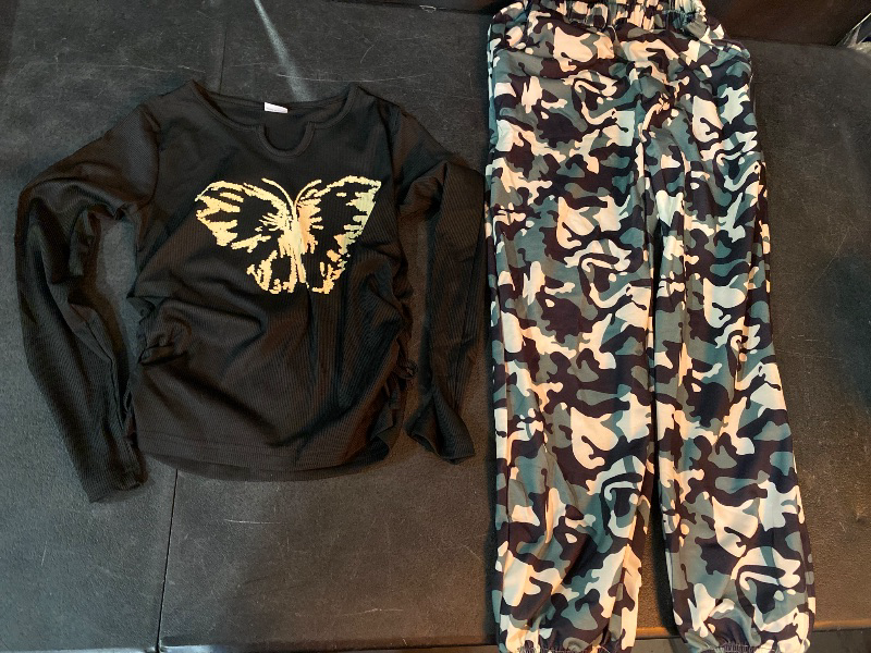 Photo 1 of 9-10 Y Girls Clothes Tween Girl Clothing Long Sleeve Ruched Drawstring Ribbed Knit Top Camo Cargo Pants Fall Winter Outfits
